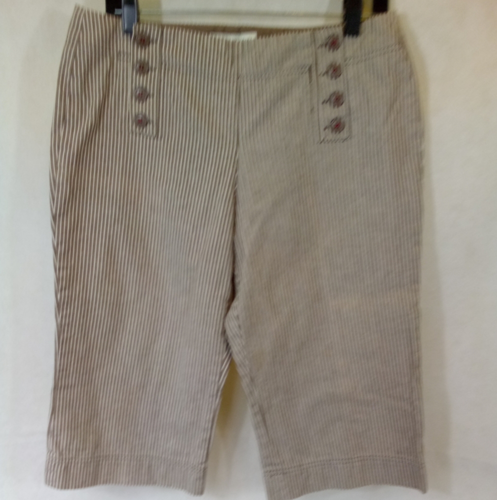 Bamboo Traders Brown White Striped Flat Front Capris 12P